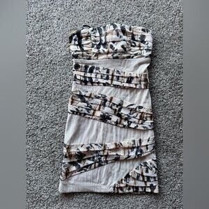 XOXO Strapless Beige Dress with Black & Tan Patterned Bands